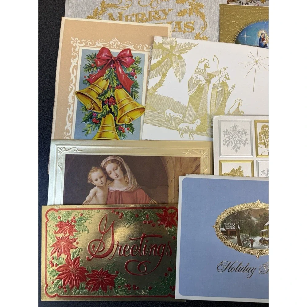 Vintage Metallic Christmas Cards Fronts ONLY for Scrapbooking Crafts Lot of 50+